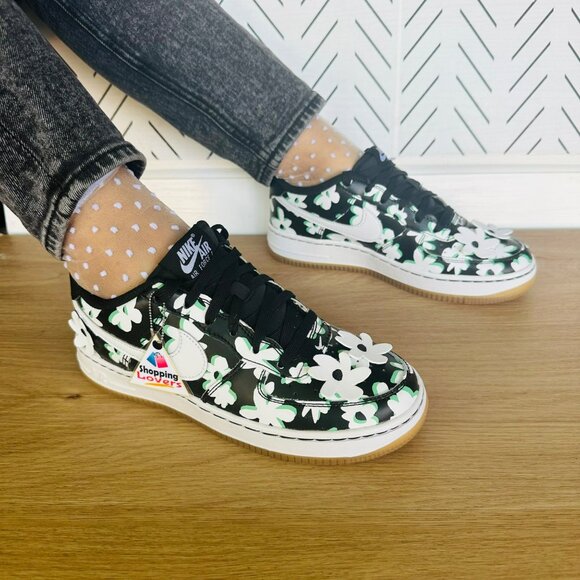 ⭐Nike Air Force 1 Low '07 LV8 Flowers Sz 5.5Y Big Kids Shoes Black/ DZ2663=001 - Picture 1 of 14